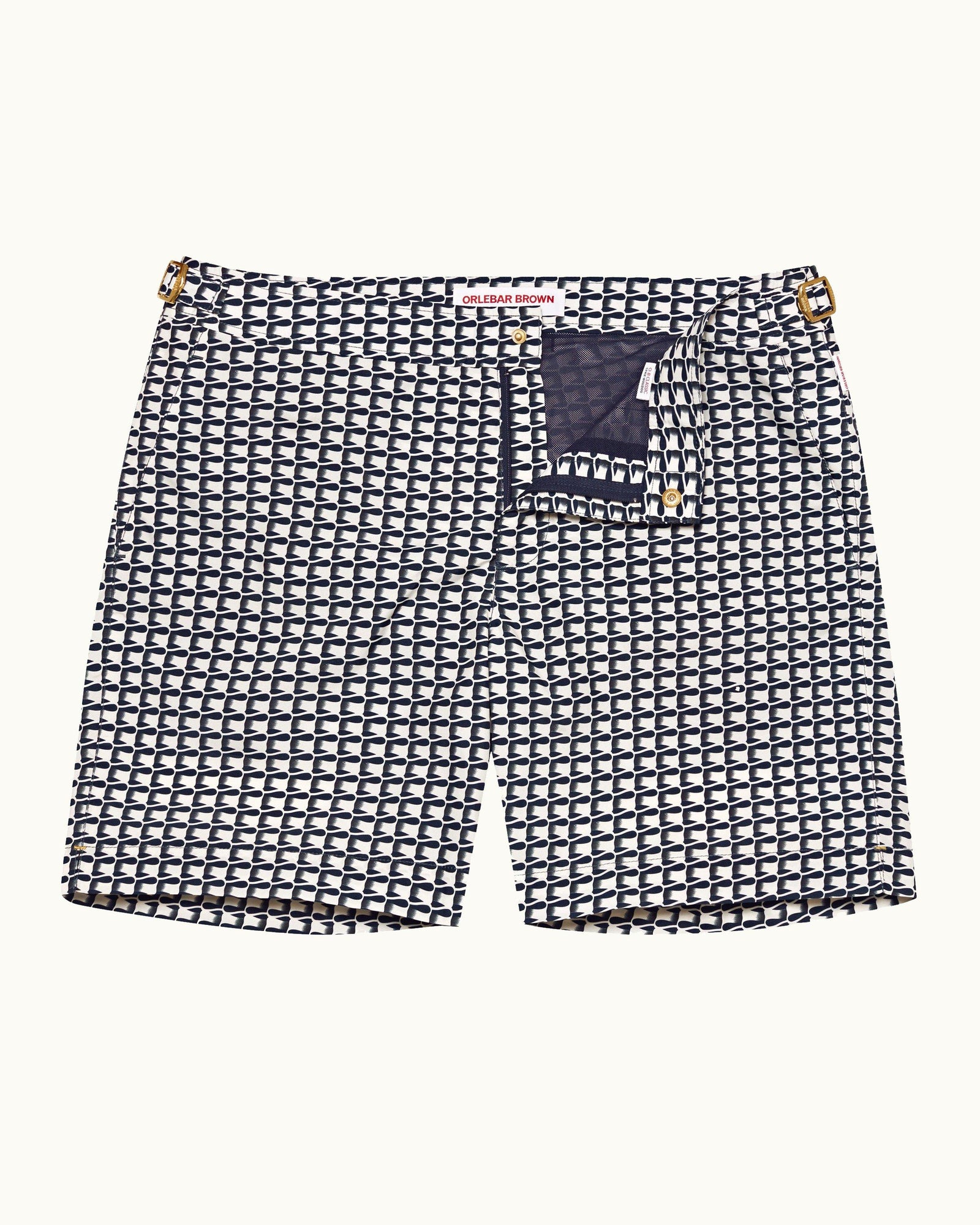 Bulldog White Sand/Night Iris Ribbon Print Mid-Length Swim Shorts | White Sand/Night Iris