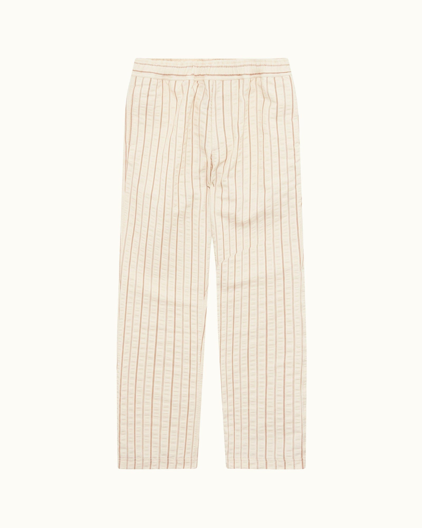White Sand Relaxed Fit Textured Stripe Cotton Trousers | White Sand