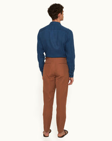 Carsyn Slim Fit Tapered Cotton-Linen Trousers Woven In Italy in Cinnamon Coffee colour | Cinnamon Coffee