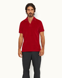 Vermillion Classic Fit Ribbed Collar Towelling Polo Shirt | Vermillion