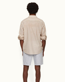 Cornell Linen Light Island Sky Tailored Fit Washed Linen Drawcord Shorts | Light Island Sky