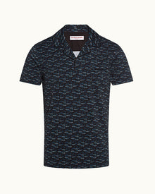 Donald Black/Aquamarine Torus Print Tailored Fit Cotton Polo Shirt | Black/Aquamarine