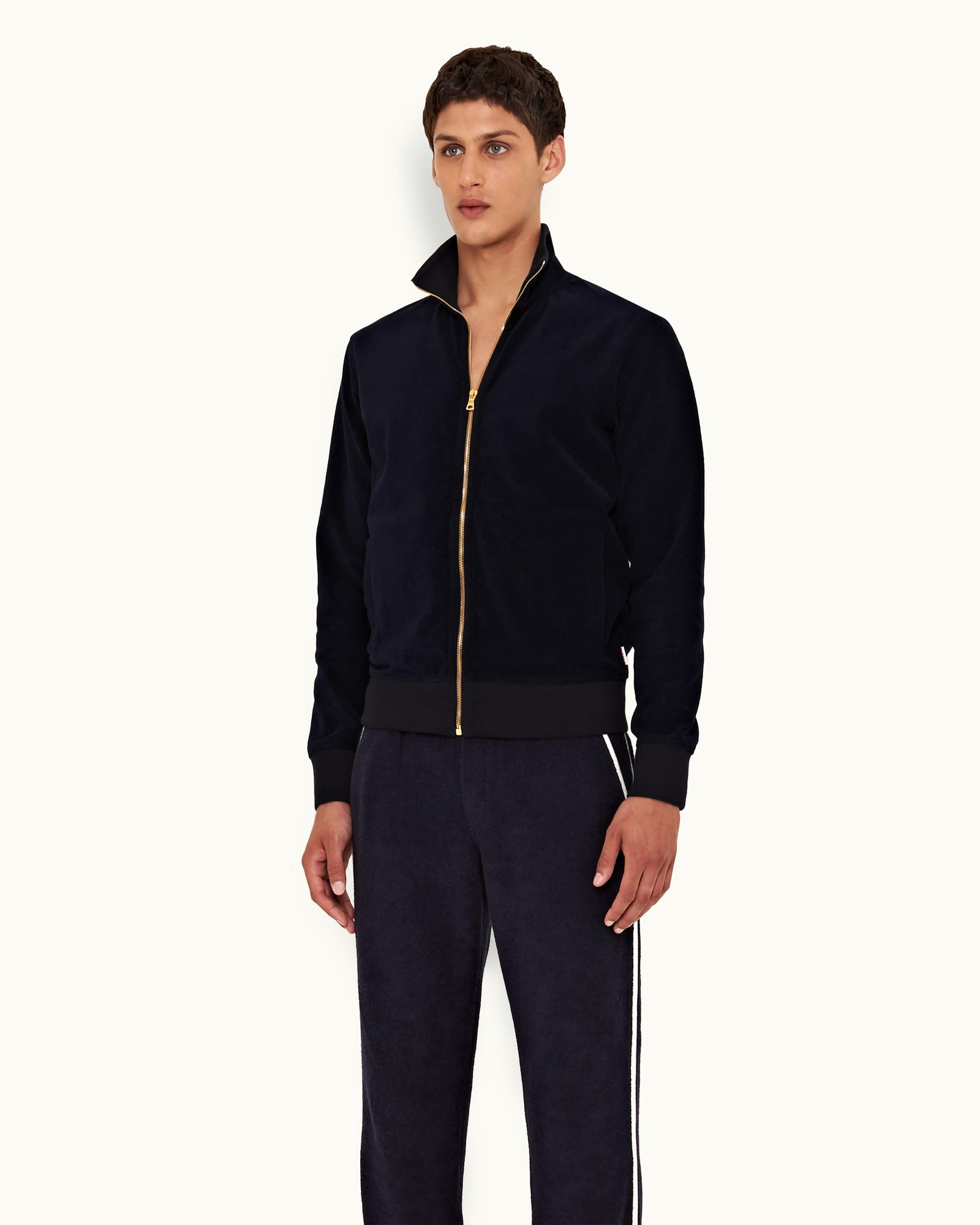 Night Iris Zip-Thru Contrast Binding Double-Faced Towelling Sweatshirt | Night Iris