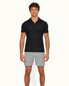Felix Night Iris Short Resort Collar Short-Sleeve Linen Polo Shirt | Night Iris