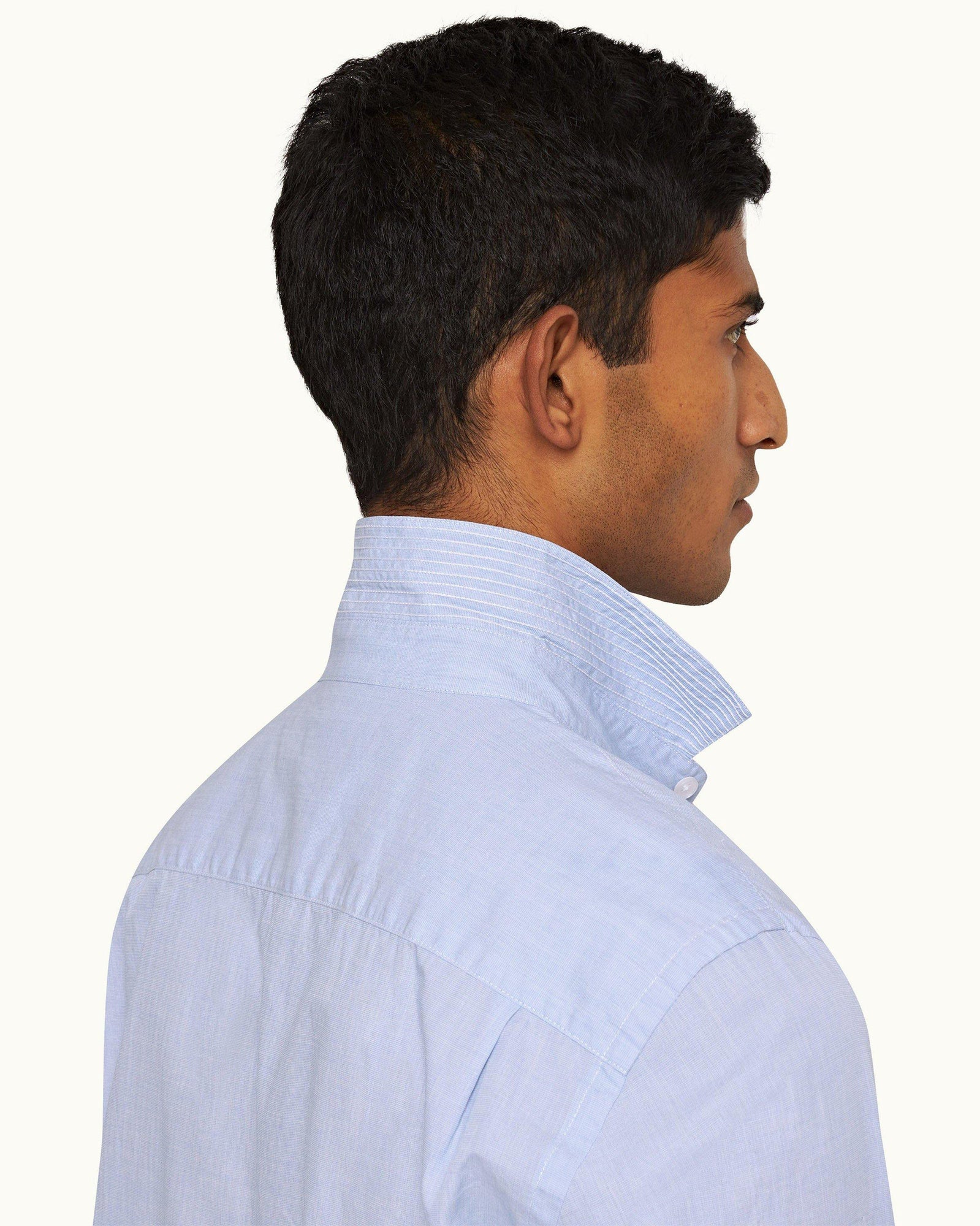 Ice Blue/White Tailored Fit Classic Collar End-on-End Cotton Shirt | Ice Blue/White