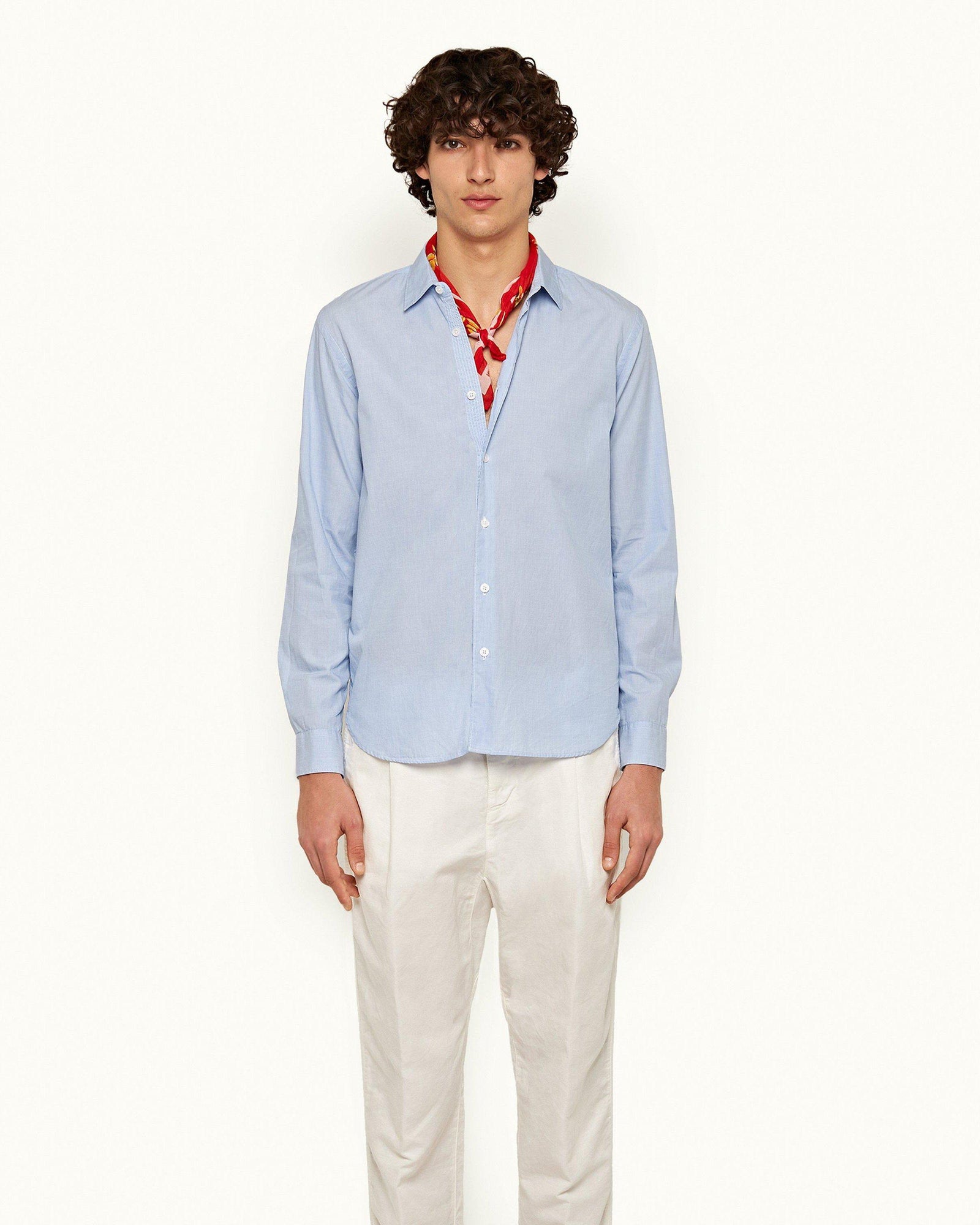 Ice Blue/White Classic Collar Stitch End On End Shirt | Ice Blue/White