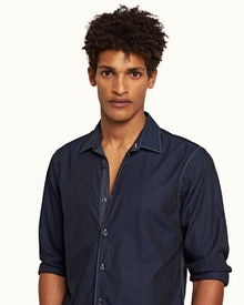 Navy/White Classic Collar Stitch End On End Shirt | Navy/White