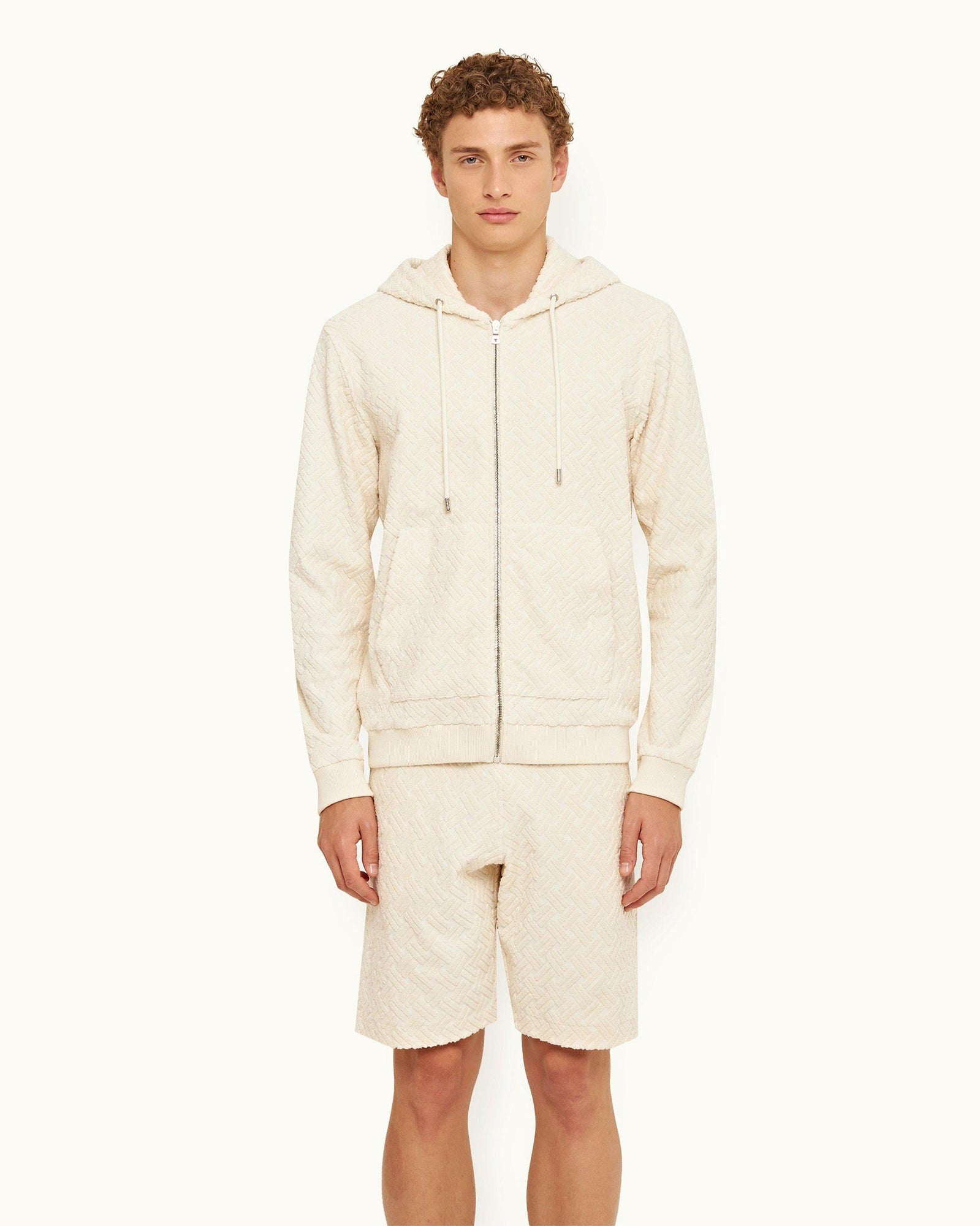 Matchstick Jacquard Rope Towelling Zip-Thru Hooded Sweatshirt | Matchstick
