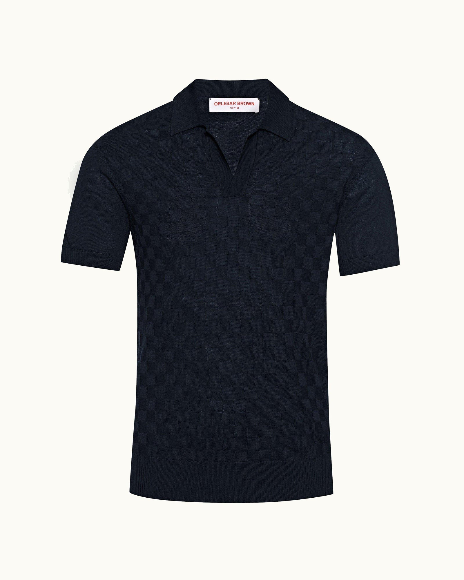 Horton Silk Night Iris Checkerboard Resort Placket Silk Polo Shirt | Night Iris