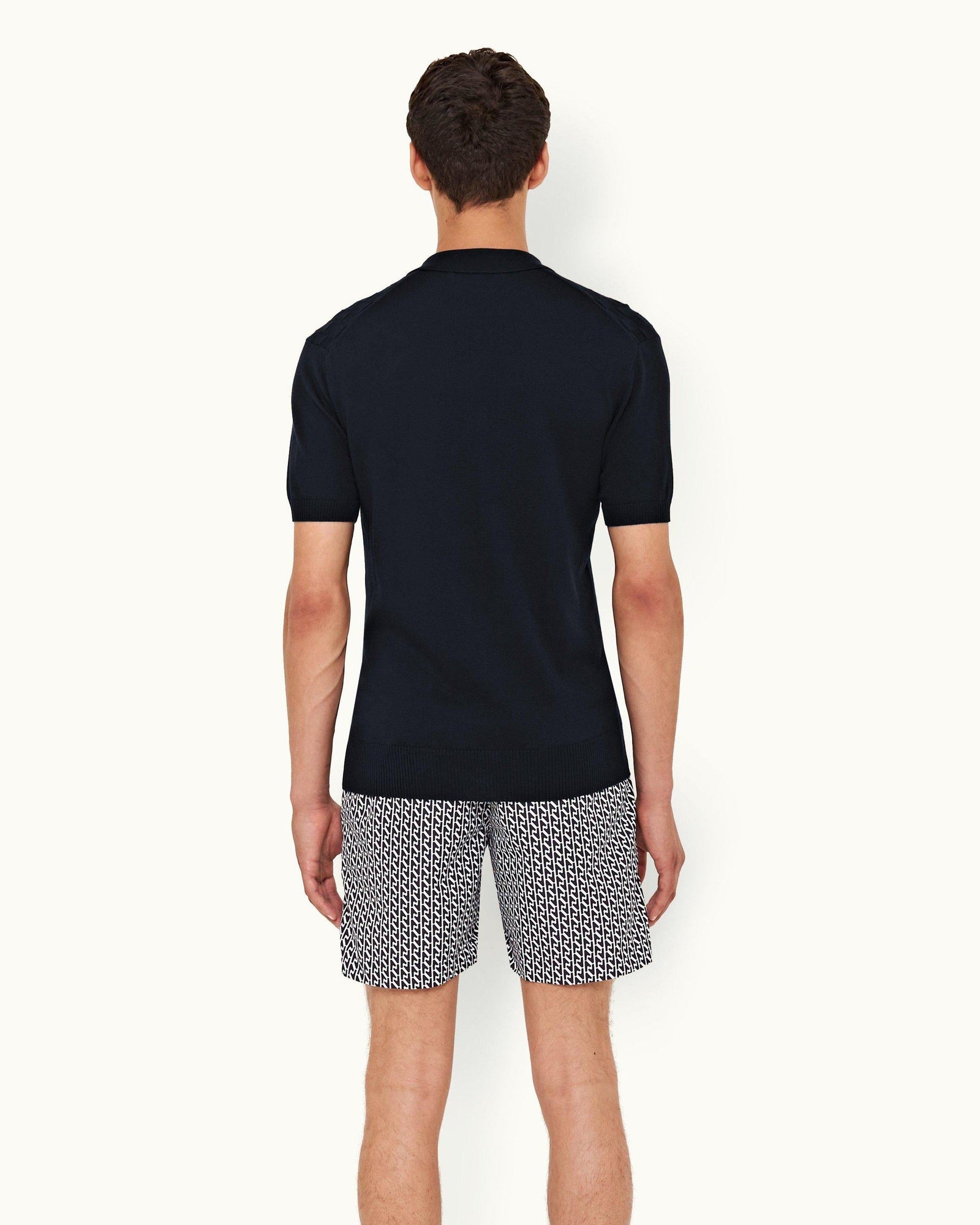 Horton Silk Night Iris Checkerboard Resort Placket Silk Polo Shirt | Night Iris