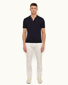 Horton Stripe Navy Tailored Fit Organic Cotton Polo Shirt | Navy