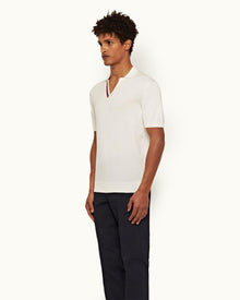 Horton Stripe White Sand Tailored Fit Organic Cotton Polo Shirt | White Sand