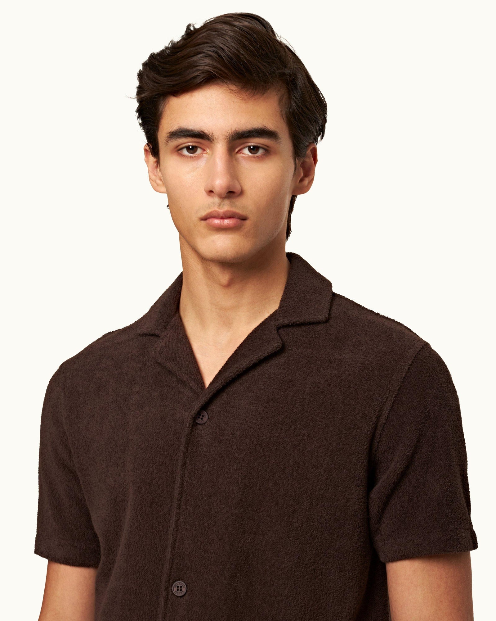 Howell 007 Truffle Relaxed Fit Capri Collar Cotton Towelling Shirt | Truffle