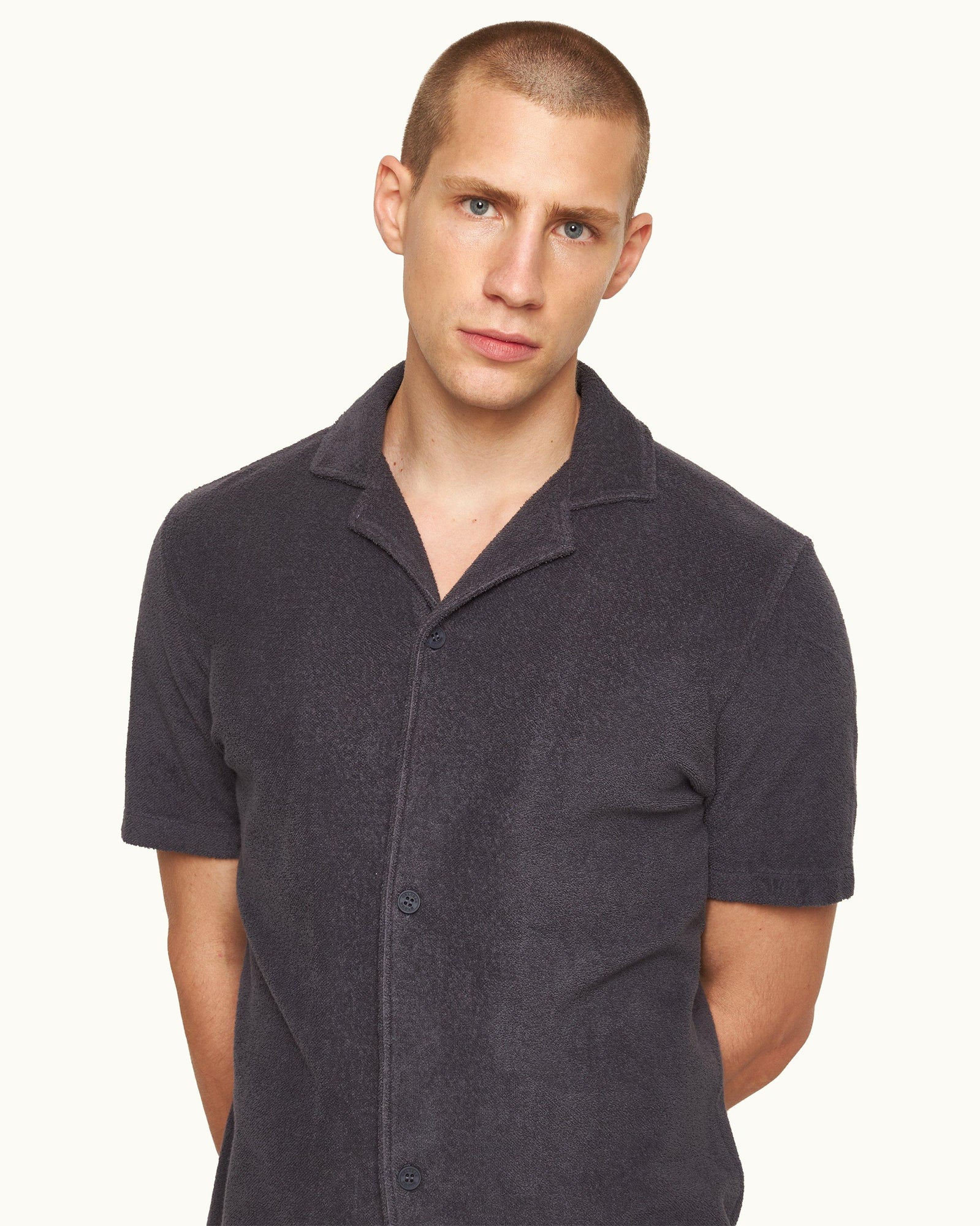 Howell Piranha Grey Relaxed Fit Cotton Towelling Shirt | Piranha Grey