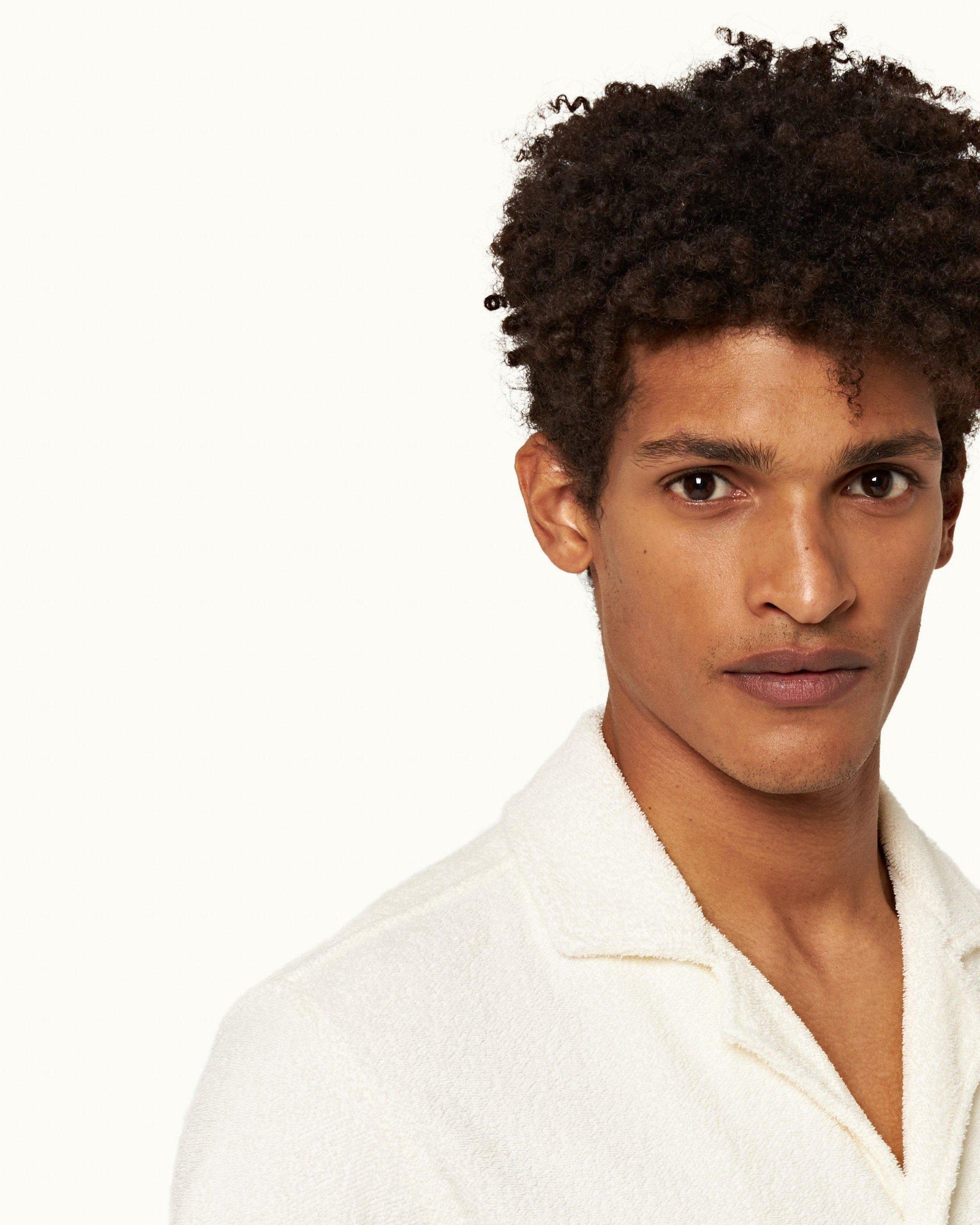 White Sand Relaxed Fit Capri Collar Towelling Shirt | White Sand