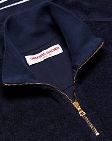 Isar Towelling Navy Funnel Neck Towelling Half-Zip Sweatshirt | Navy