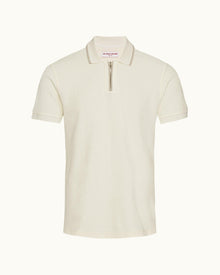 White Sand Classic Fit Half-Zip Towelling Polo Shirt | White Sand