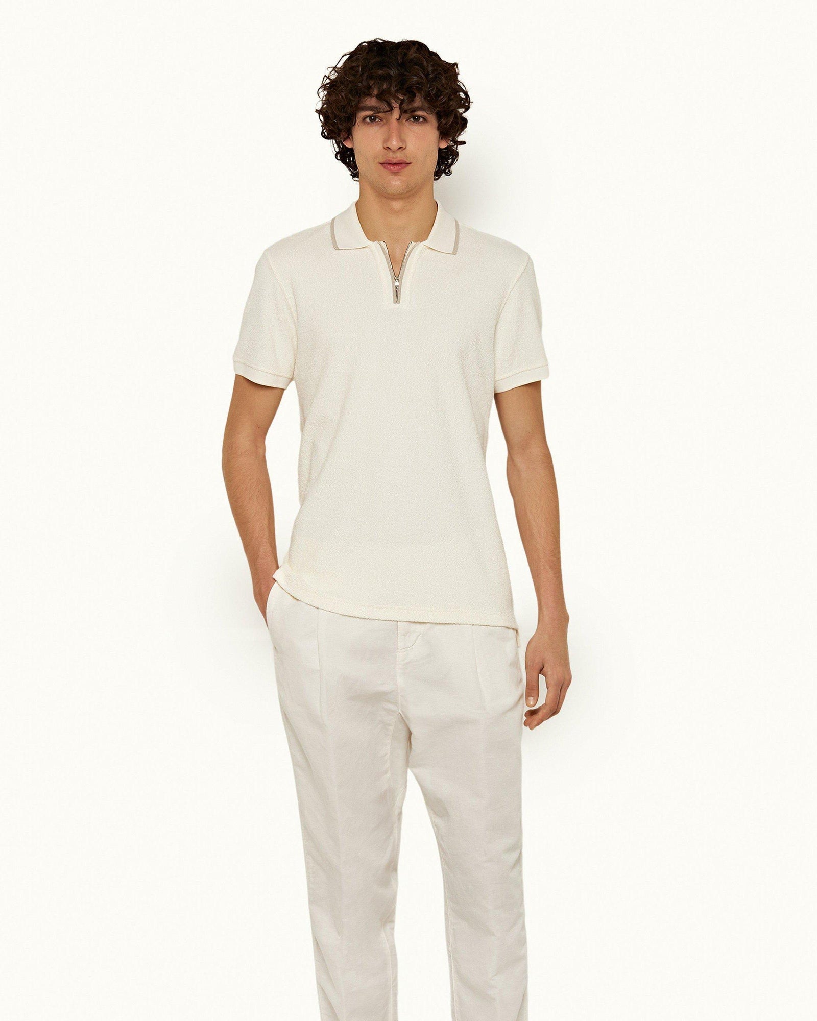 White Sand Classic Fit Half-Zip Towelling Polo Shirt | White Sand