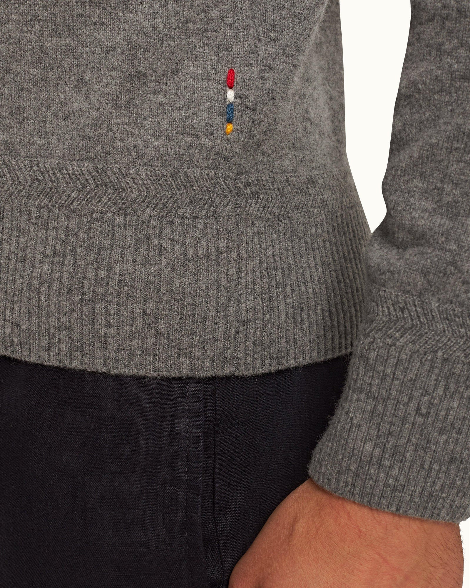 Light Grey Melange Classic Fit Half-Zip Cashmere Jumper | Light Grey Melange