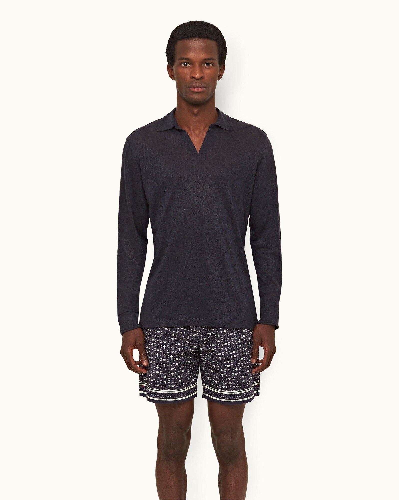 Dark Sapphire/Sea Mist Bandana Relaxed Fit Drawcord Stretch-Cotton Shorts | Dark Sapphire/Sea Mist