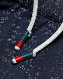 Indigo Solo Pastiche Relaxed Fit Drawcord Denim Jacquard Shorts | Indigo