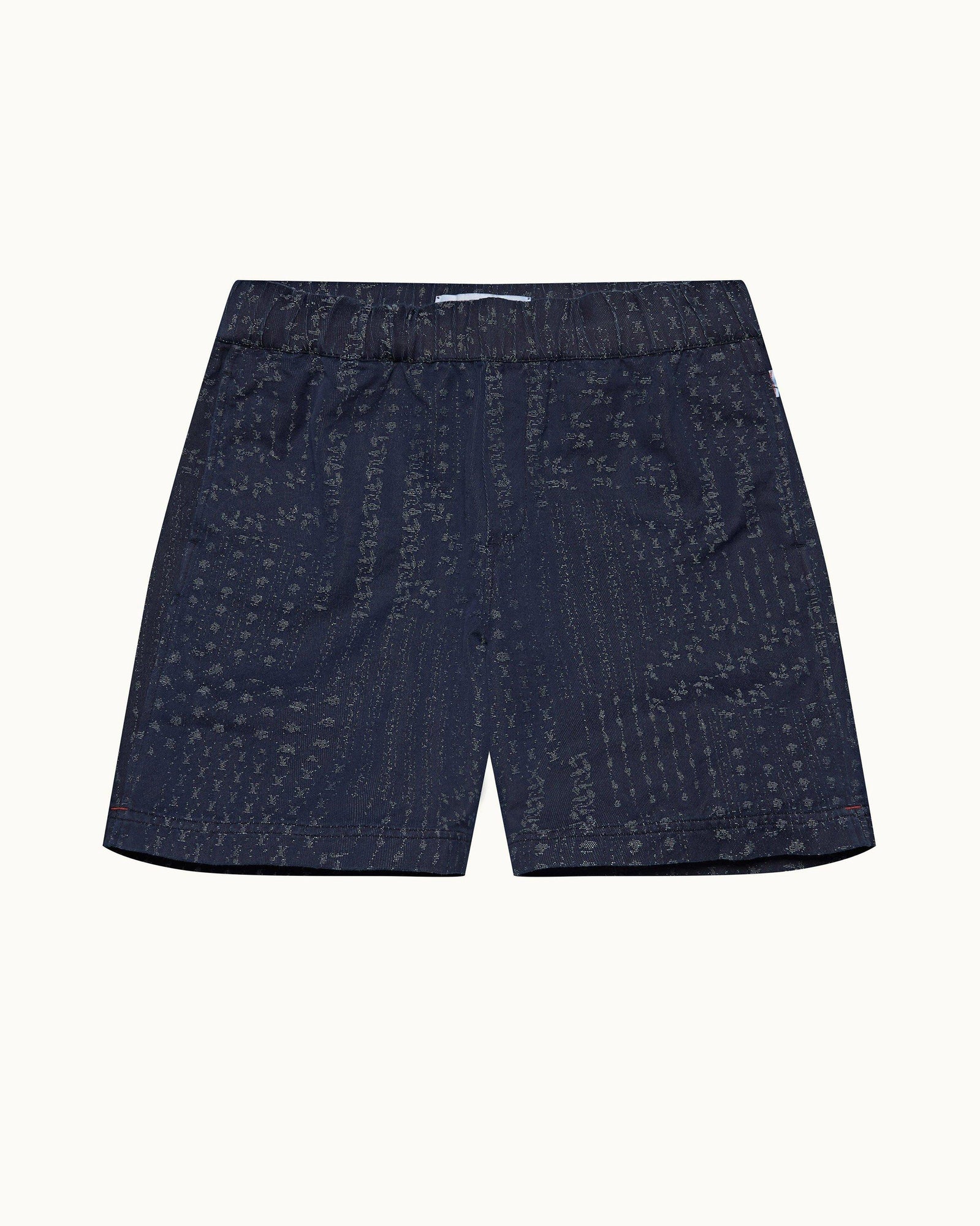 Indigo Solo Pastiche Relaxed Fit Drawcord Denim Jacquard Shorts | Indigo