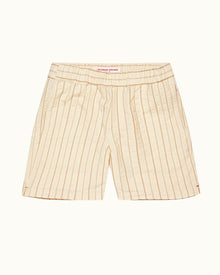 White Sand Relaxed Fit Textured Stripe Drawcord Shorts | White Sand