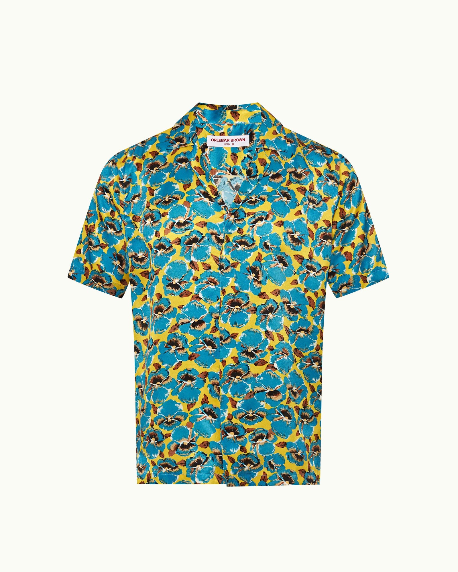 Petal Print Relaxed Fit Capri Collar Silk Shirt Woven In Italy in Lemon Meringue colour | Lemon Meringue