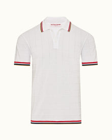 White Tailored Fit Pointelle Grid Stitch Organic Cotton Polo Shirt | White