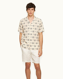 Marne Blossom Jacquard Relaxed Fit Capri Collar Shirt White Sand/Plum Colour | White Sand