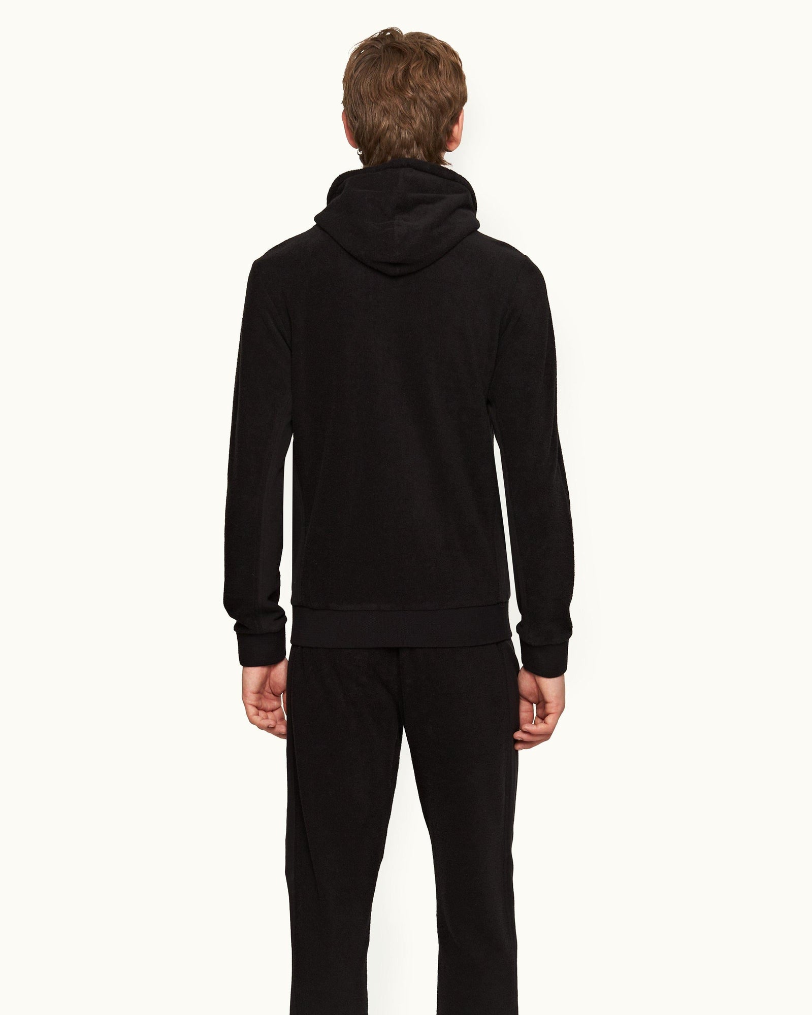 Mathers Black Classic Fit Mixed Texture Hooded Sweatshirt | Black