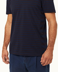 Dark Sapphire Classic Fit Organic Cotton Stripe Knit Polo Shirt | Dark Sapphire
