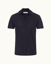 Night Iris Classic Fit Linen Polo Shirt | Night Iris