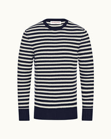 Ned Stripe Navy/White Sand Stripe Organic Cotton Jumper | Navy/White Sand