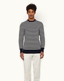 Ned Stripe Navy/White Sand Stripe Organic Cotton Jumper | Navy/White Sand