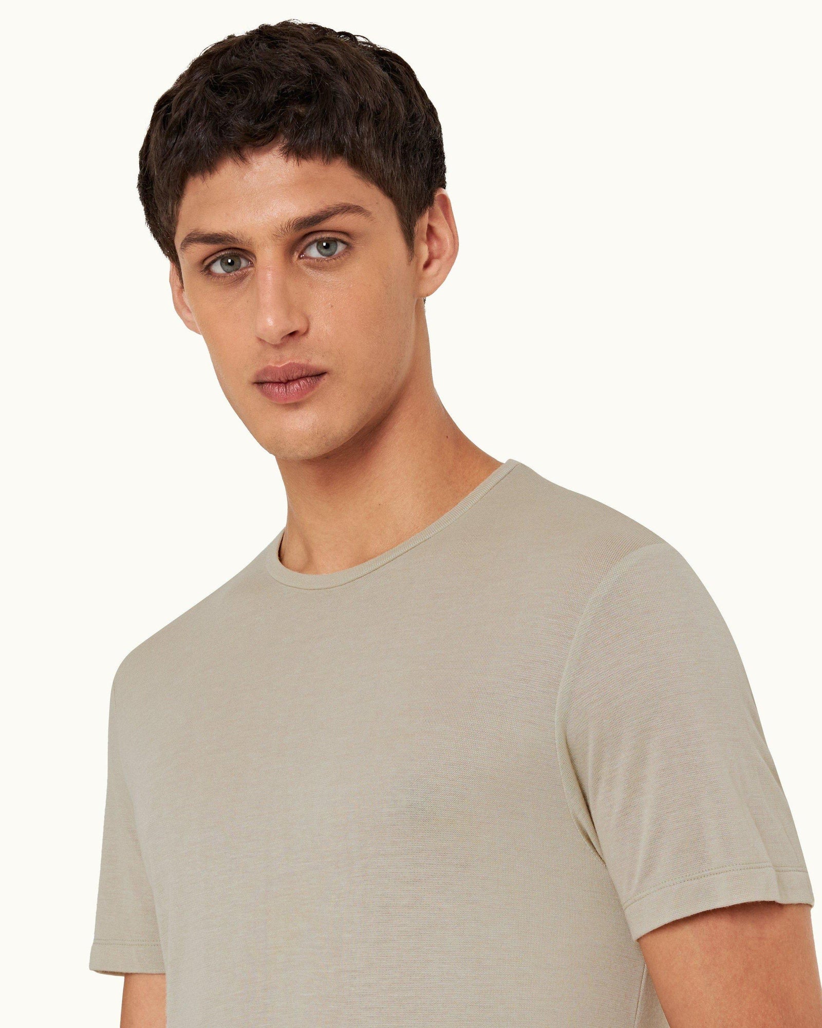 Parched Green Tailored Fit Crew Neck Cashmere T-shirt | Parched Green