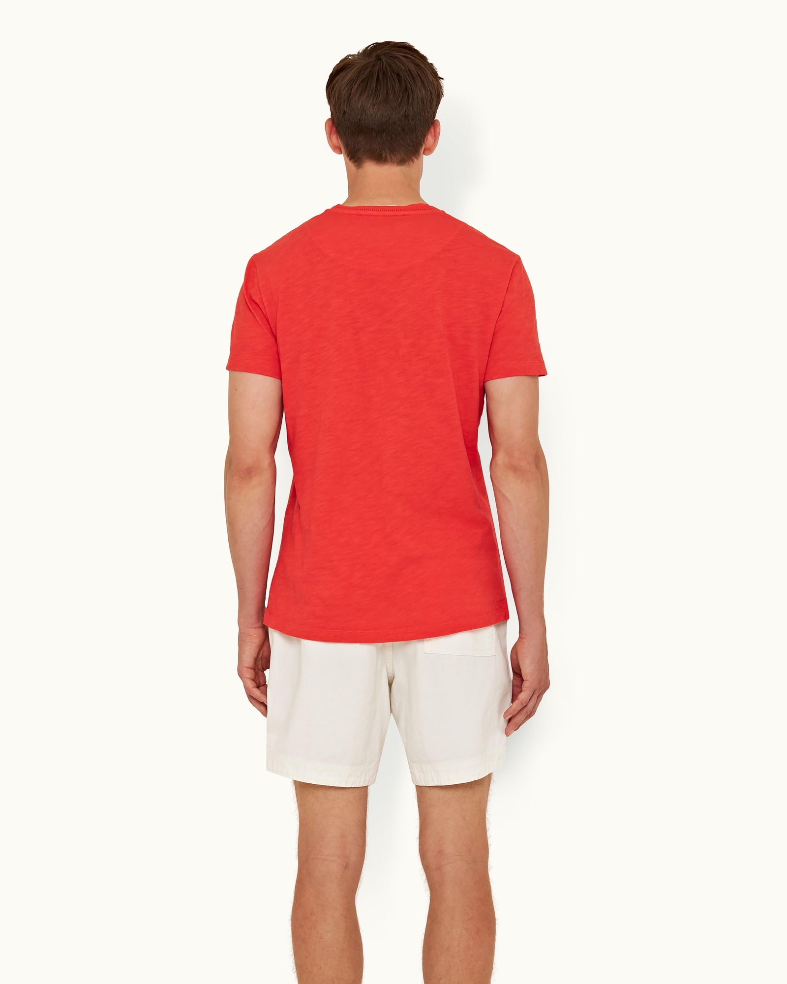 Summer Red Crew Neck Garment Dye Cotton T-shirt | Summer Red