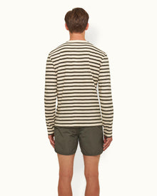 Cloud/Forest Night Stripe Tailored Fit Long-Sleeve Crew Neck T-shirt | Cloud/Forest Night