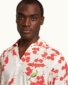 Ridley Blossom Print Relaxed Fit Resort Placket Overhead Shirt Red Plum Colour | Red