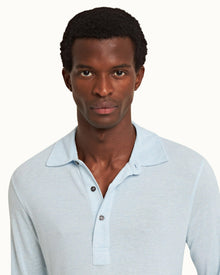 Clear Sky Tailored Fit Long-Sleeve Cashmere Polo Shirt | Light Blue