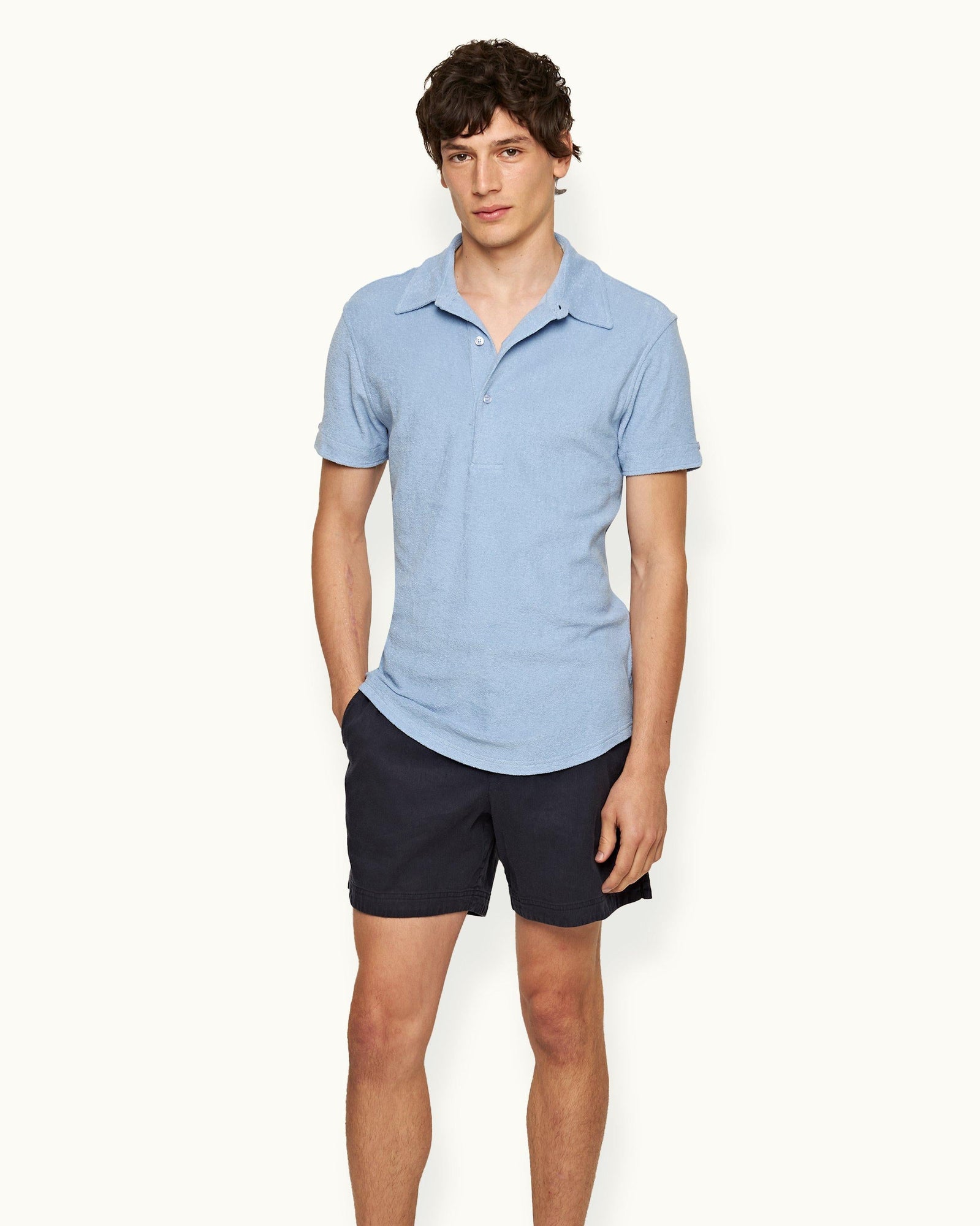 Sebastian  Towelling Tailored Fit Organic Cotton Towelling Polo Shirt In Cashew Colour | Blue Ash