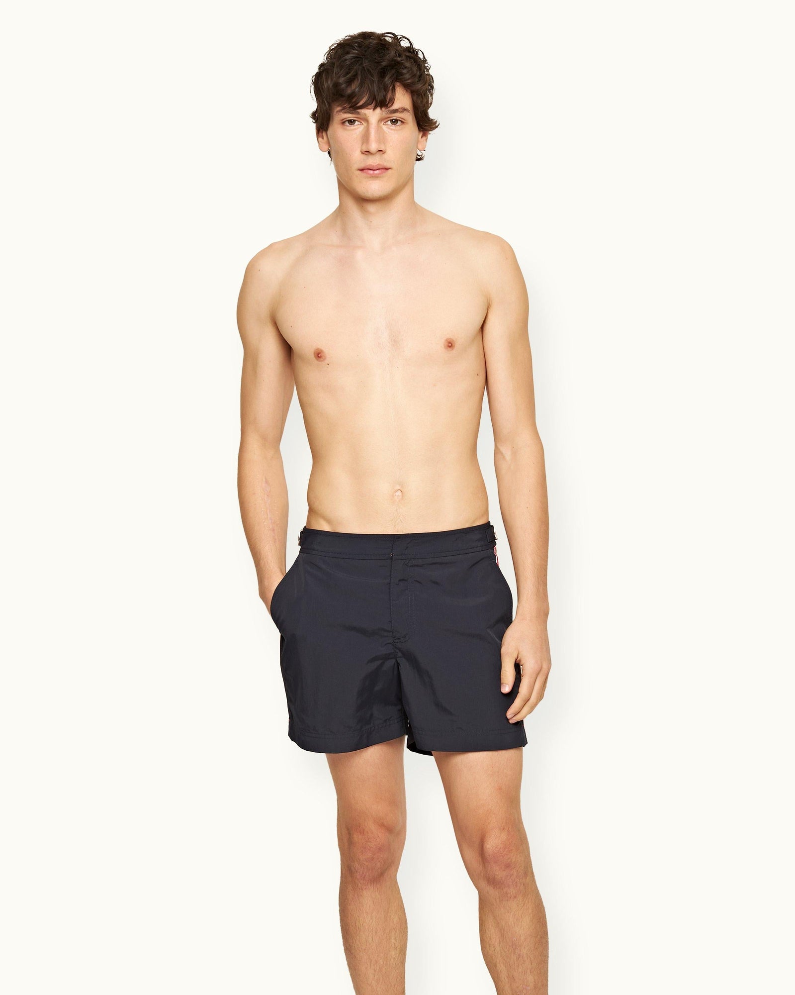Shorter-Length Concealed OB Tape Swim Shorts In Night Iris Blue | Night Iris
