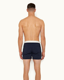 Navy/Pool Side Panel Shorter-Length Swim Shorts | Navy/Pool