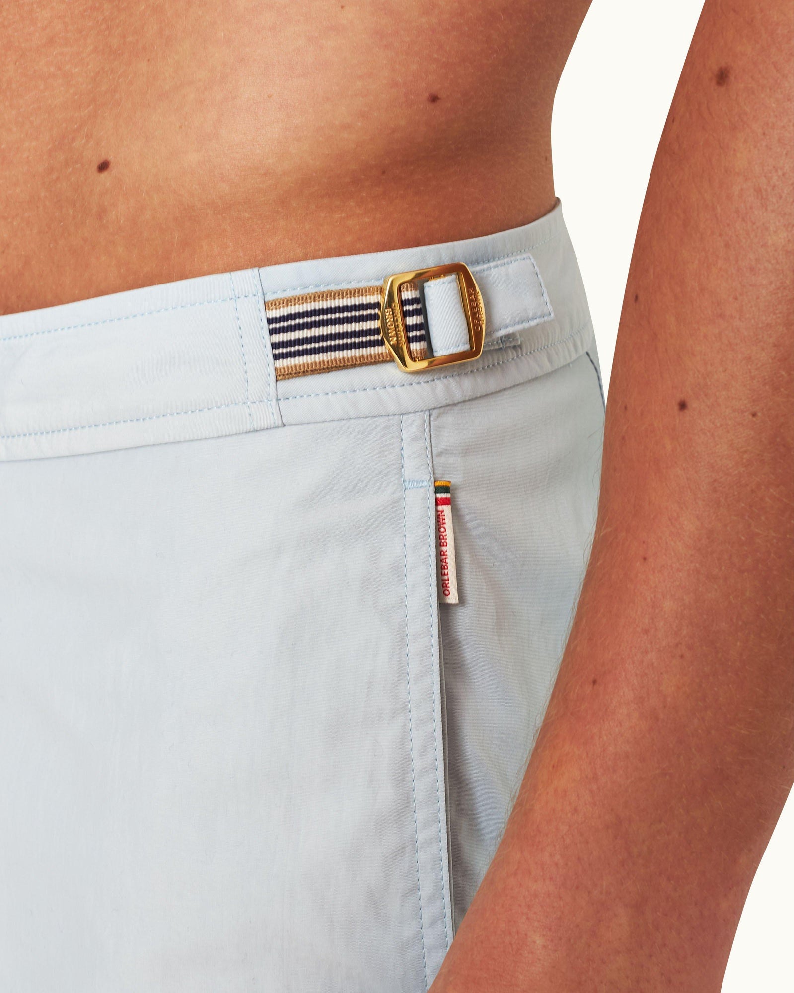 Light Sky Pool Shorter-Length Waist Tape Trim Swim Shorts | Light Sky Pool