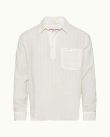 Linen Tonal Stripe Relaxed Fit Overhead Shirt Woven In Italy in Thasos Beach colour | Thasos Beach