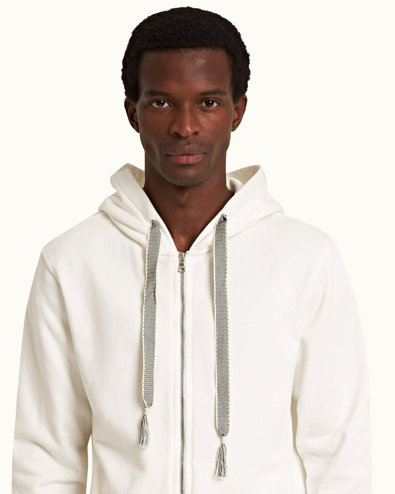 Sea Mist Classic Fit Hooded Zip-Thru Textured Cotton Sweatshirt | Sea Mist