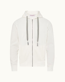 Sea Mist Classic Fit Hooded Zip-Thru Textured Cotton Sweatshirt | Sea Mist