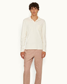 Terry Towelling Cashew Tailored Fit Long-Sleeve Cotton Towelling Resort Polo Shirt | Cashew