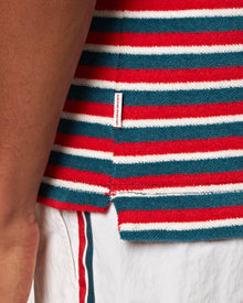 Terry Towelling Summer Red/Marina Aqua O.B Stripe Resort Polo Shirt | Summer Red/Marina Aqua