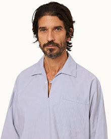 Signal Blue/White Mix Stripe Easy Fit Cotton Overhead Shirt | Signal Blue/White